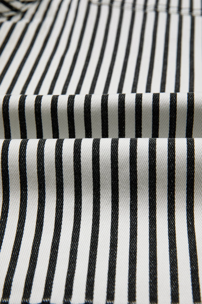 Stripe Denim High Waist Patch Pocket Jeans