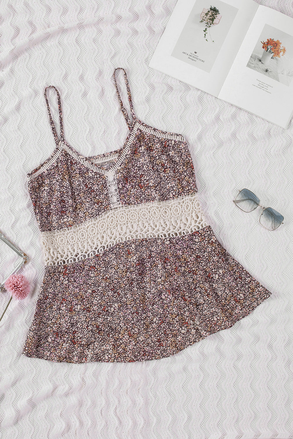 Floral Lace Crochet Spaghetti Strap Tank Top