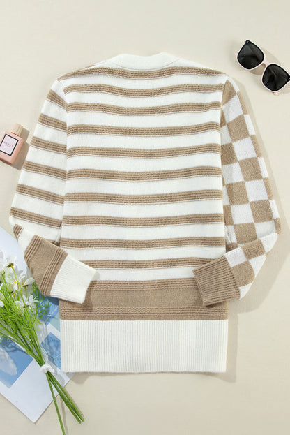 Checker Stripe Open Front Cardigan