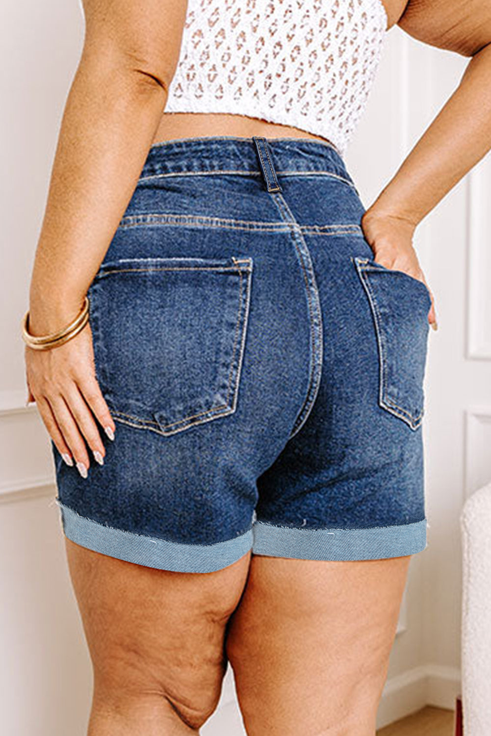 Plus Size Denim High Waist  Shorts