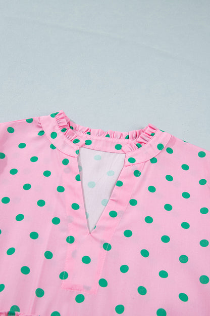 Polka Dot V-Neck Short Sleeve Tiered Mini Dress