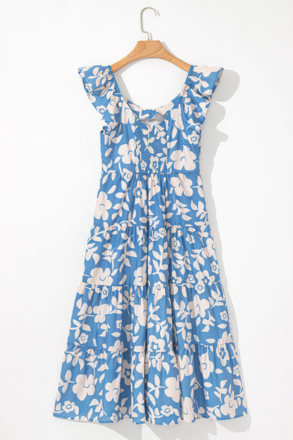 Floral Scoop Neck Tiered Flowy Midi Dress