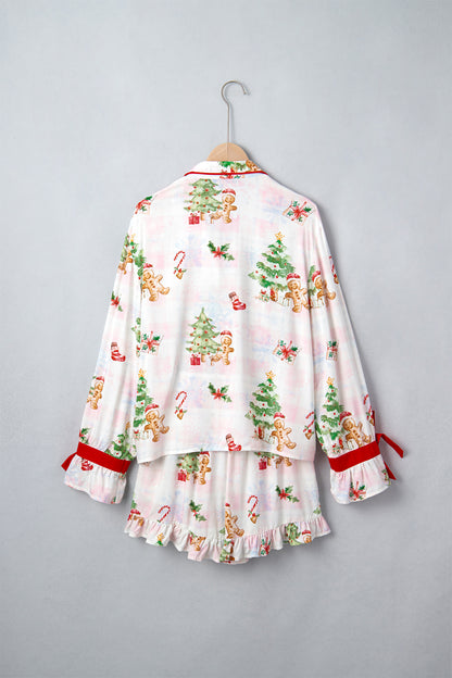Christmas Bow Tie Long Sleeve Top & Shorts Pajama Set