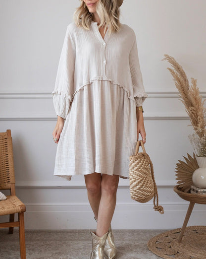 Gauze Frilled Puff Sleeve Dress