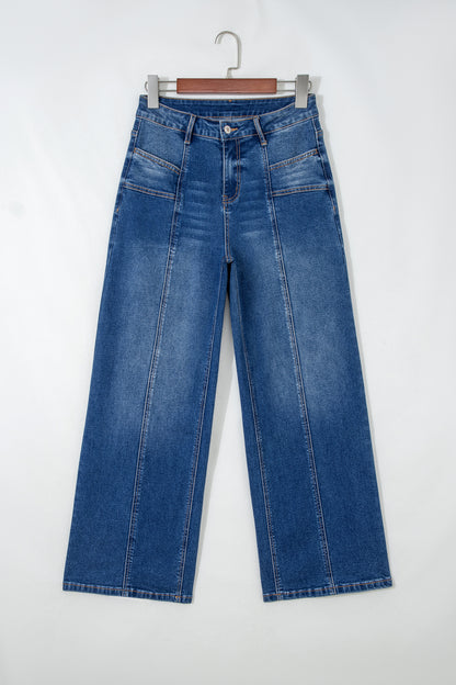 Solid Denim Seam Detail High Waist Jeans