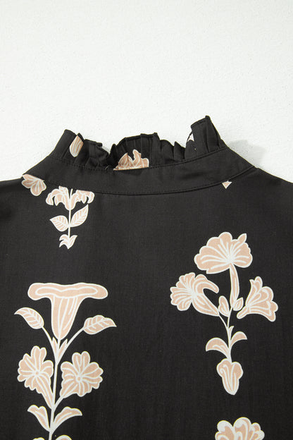Floral Frilled V-Neck Puff Sleeve Mini Dress