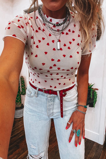 Heart Mesh Short Sleeve Top