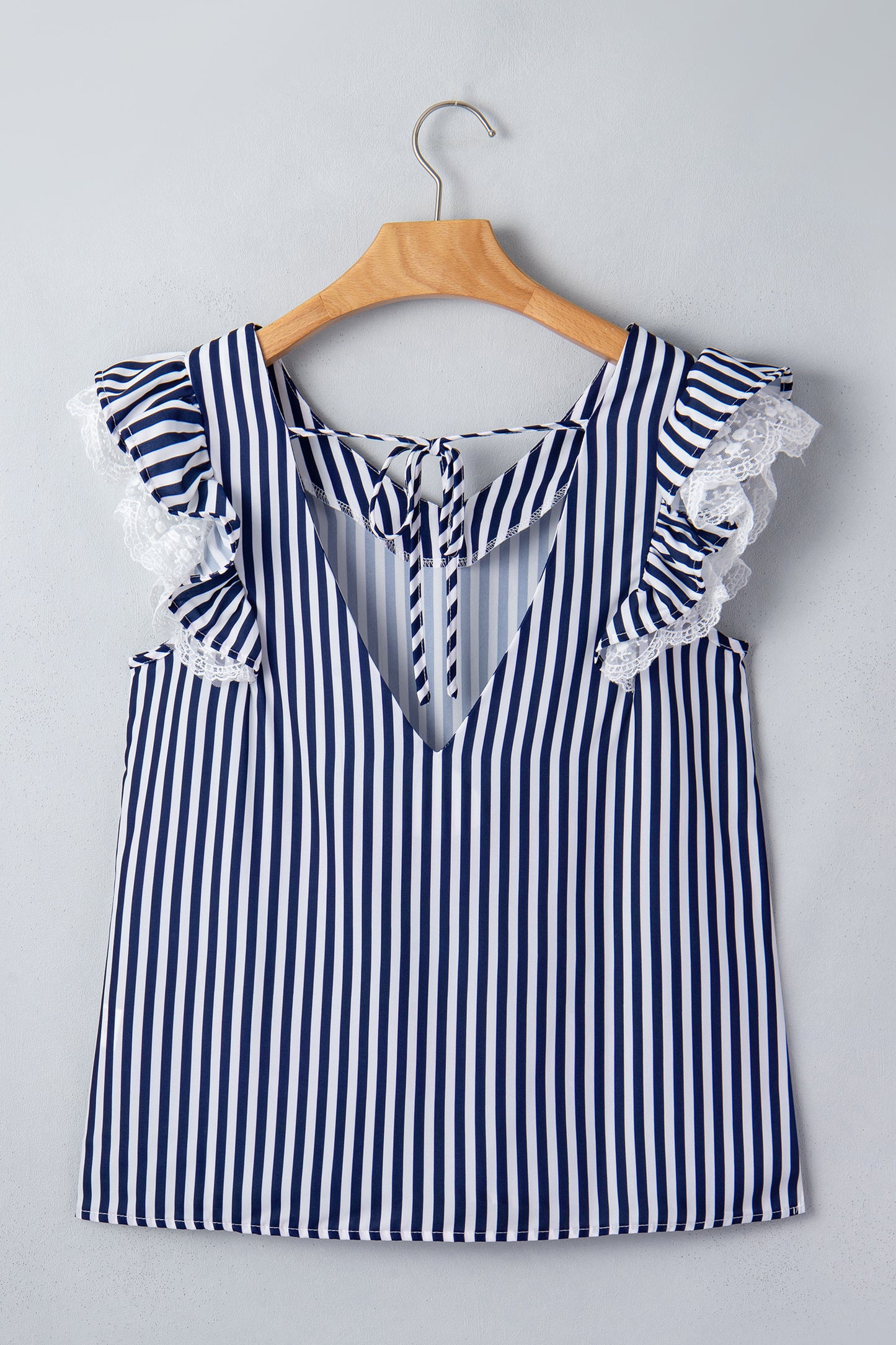 Stripe Lace Ruffle Trim V-Neck Tank Top