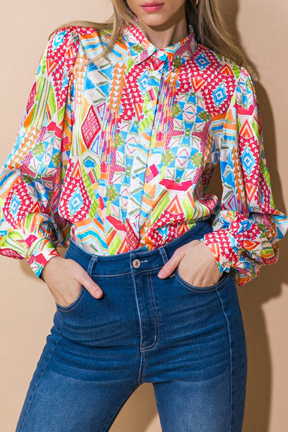 Abstract Long Sleeve Buttoned Shirt