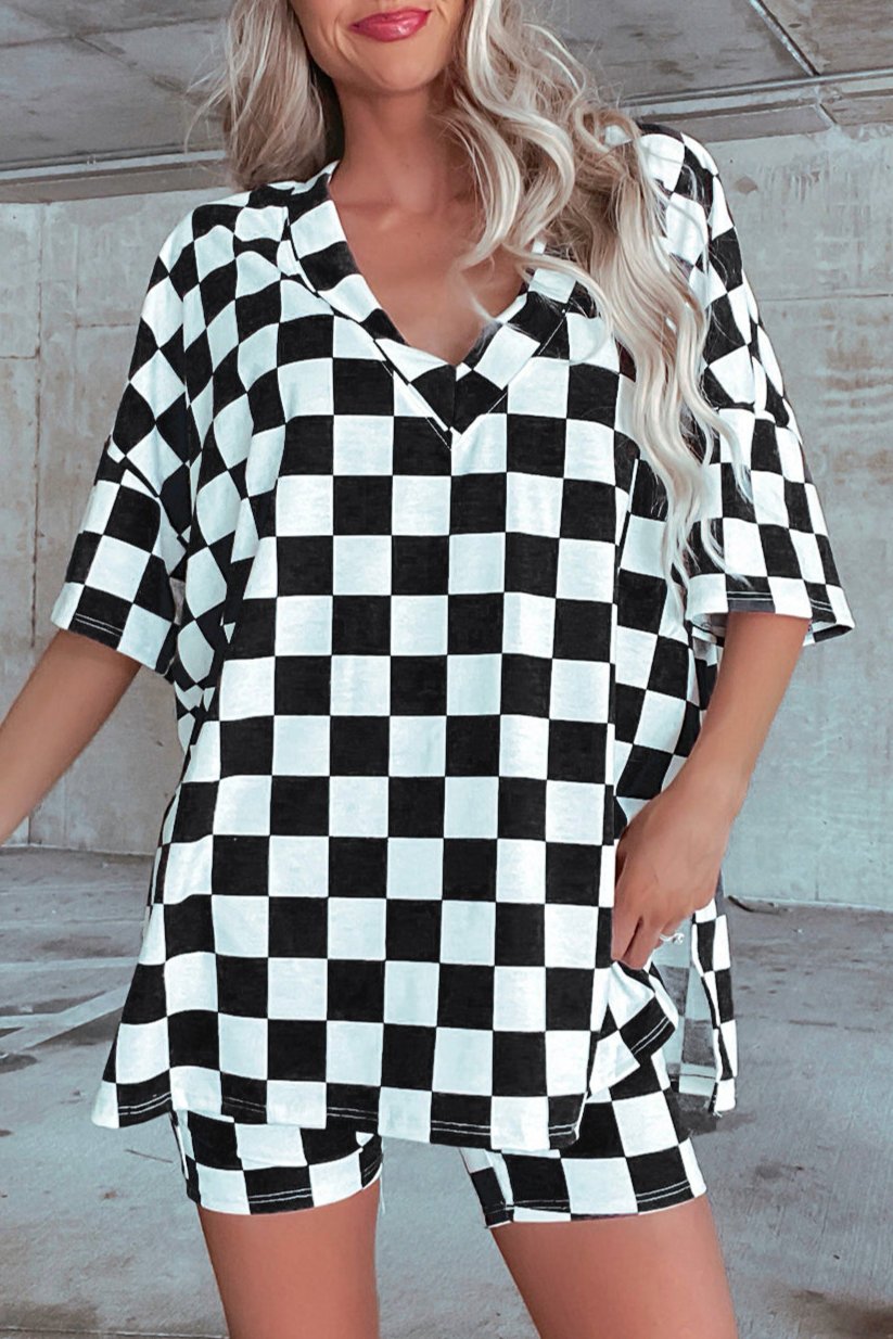 Checker Tee and Shorts Lounge Set