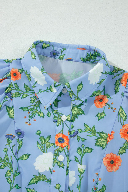 Floral 3/4 Sleeve Button Down Collared Blouse