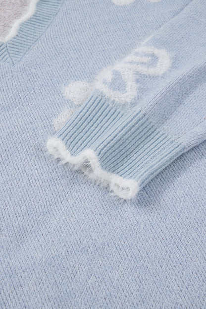 Plus Size Floral Scallop V-Neck Sweater