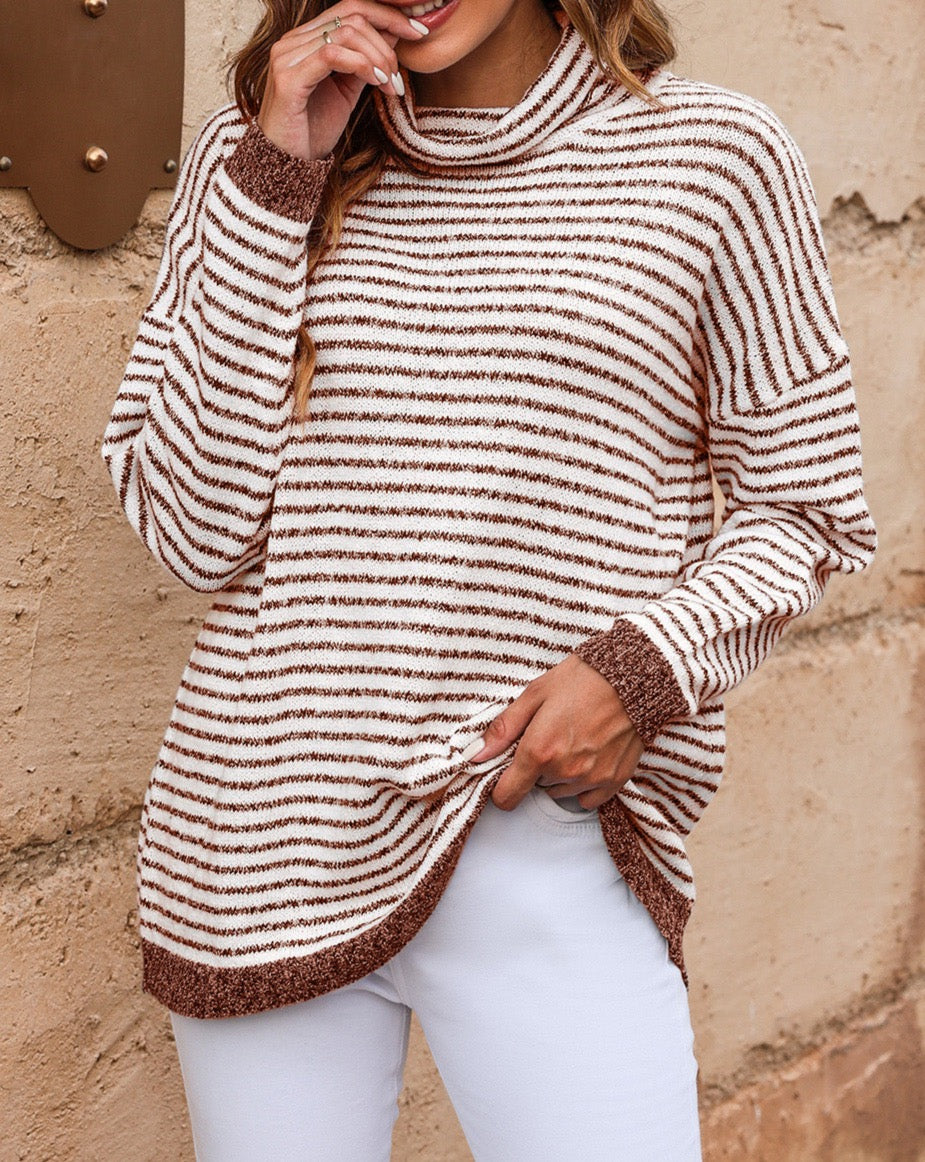 Stripe Turtleneck Long Sleeve Sweater