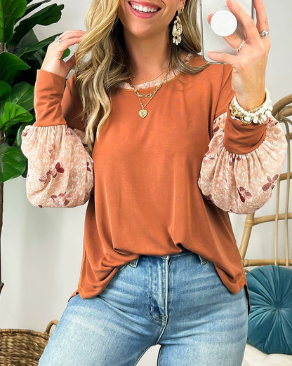 Floral Patchwork Puff Sleeve Blouse