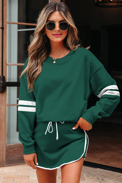 Varsity Stripe Pullover and Mini Skirt Set
