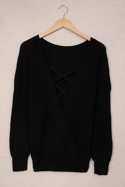 Cross Back Loose Knit Sweater