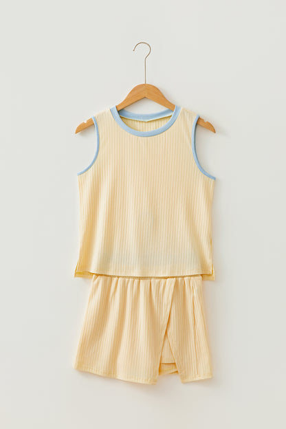 Contrast Trim Ribbed Tank & Split Skort Set