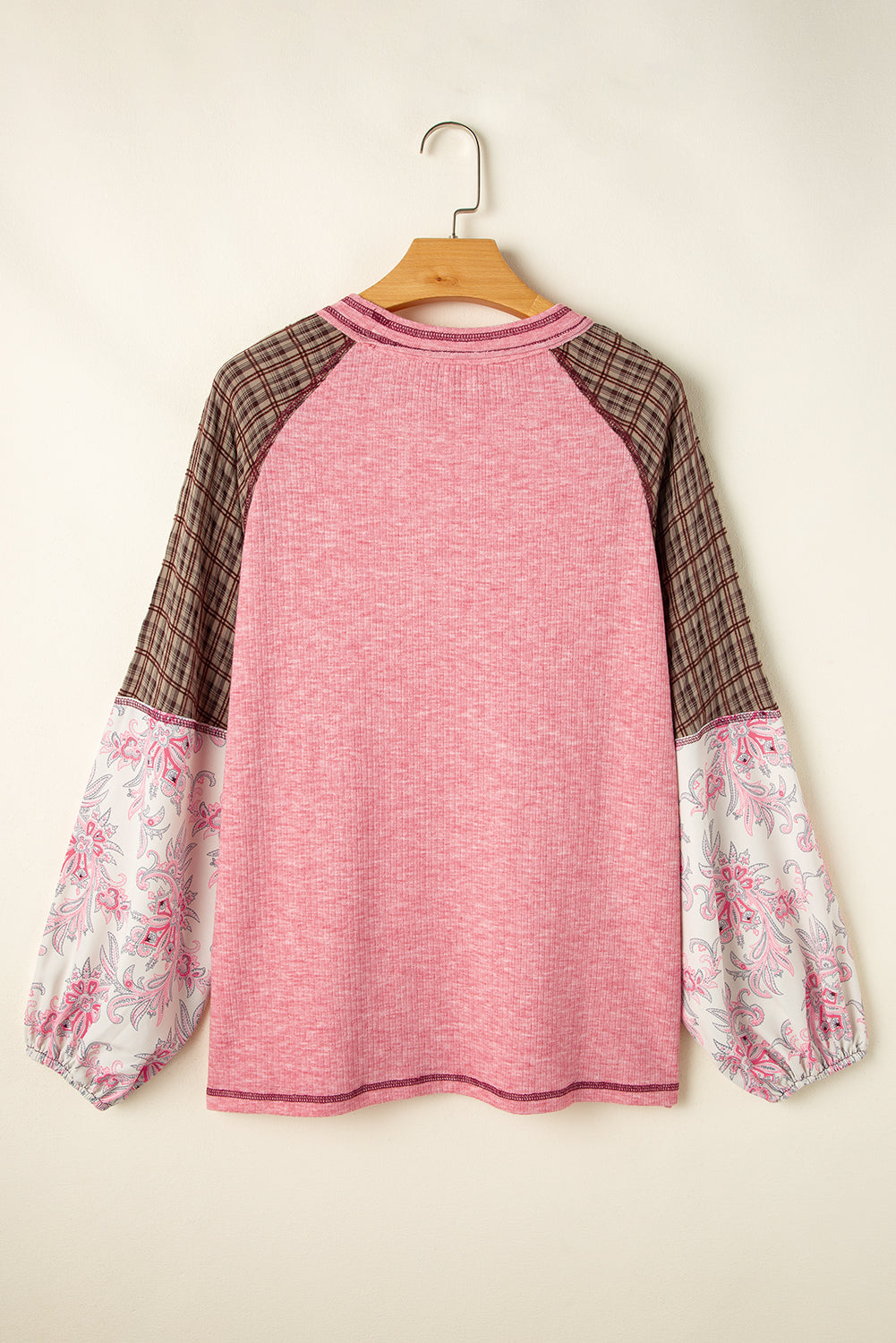 Paisley Plaid Colorblock Ribbed Top