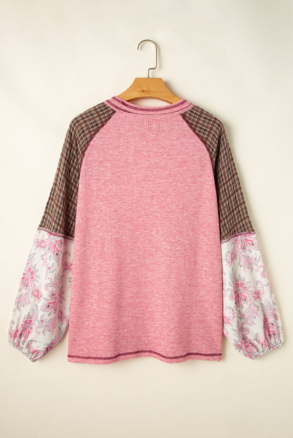 Paisley Plaid Colorblock Ribbed Top