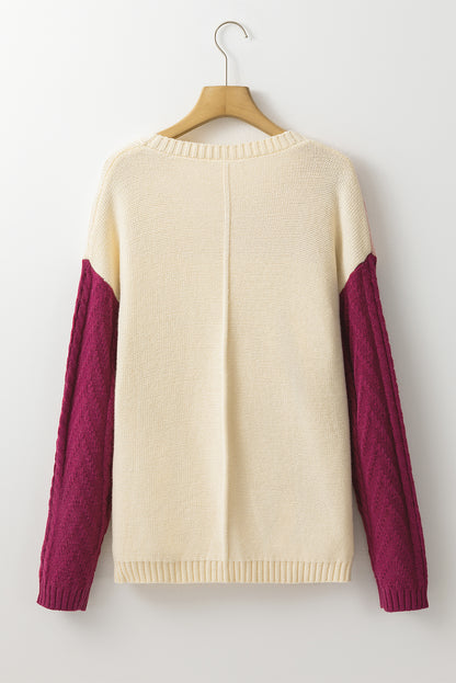 Colorblock Cable Patch Pocket Sweater