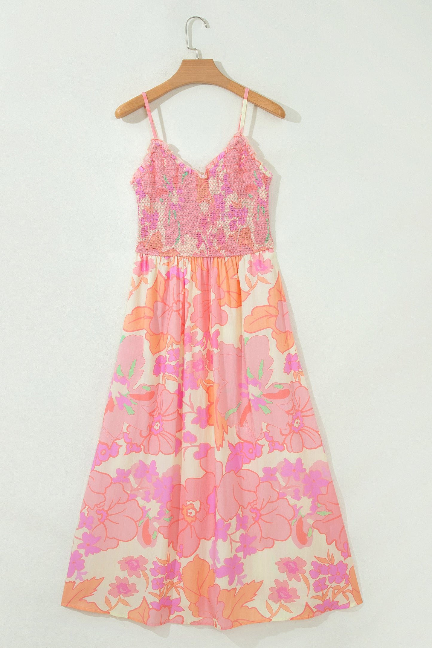 Floral Spaghetti Strap Shirred High Waist Dress