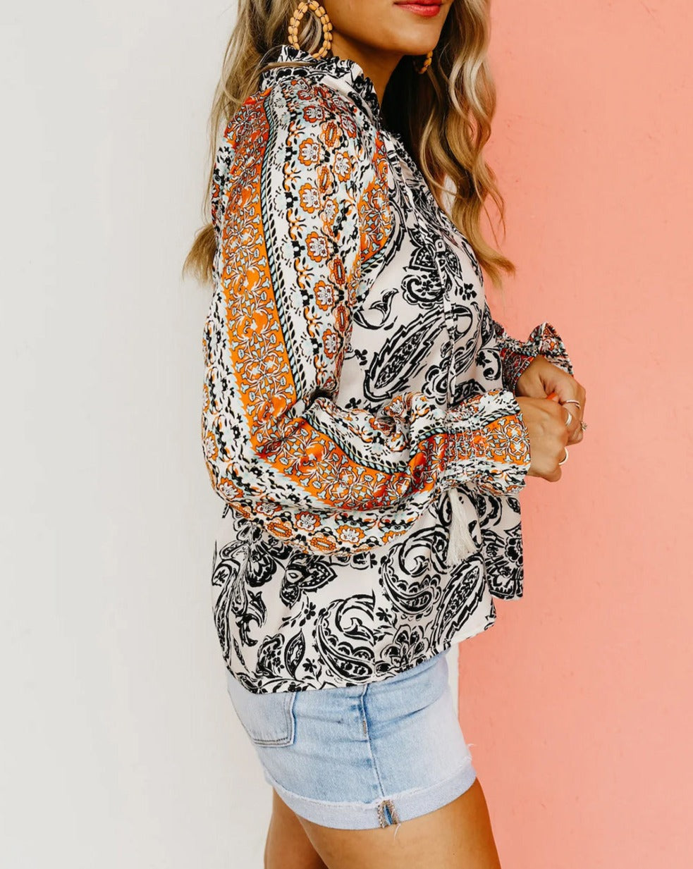 Boho Paisley Tasseled V-Neck Blouse