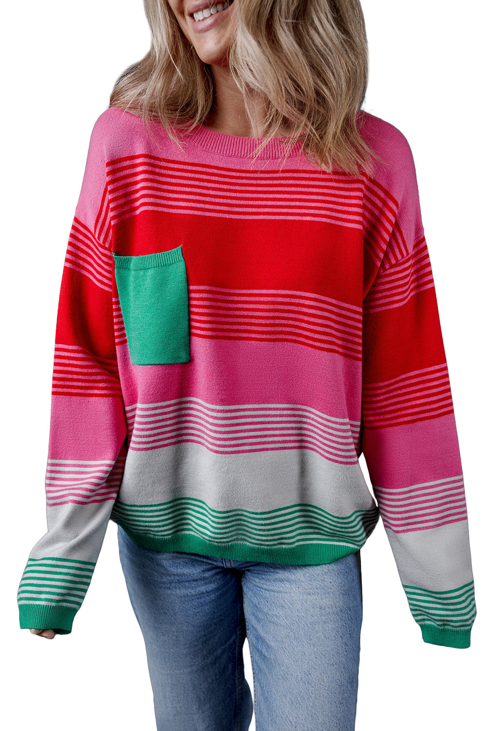 Stripe Pocketed Drop Shoulder Sweater