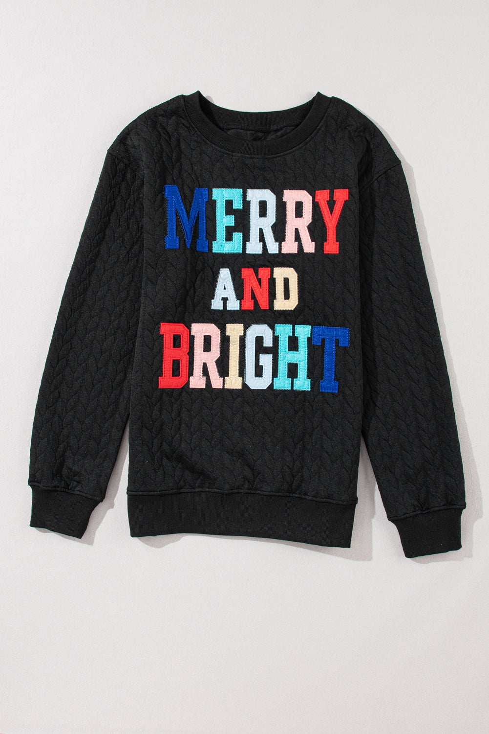 Embroidered Patch Cable Knit Pullover Sweatshirt