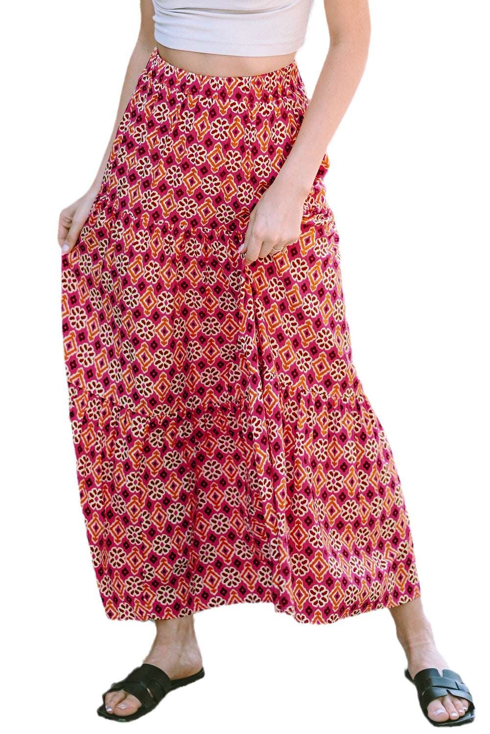 Boho Floral Tiered Maxi Skirt