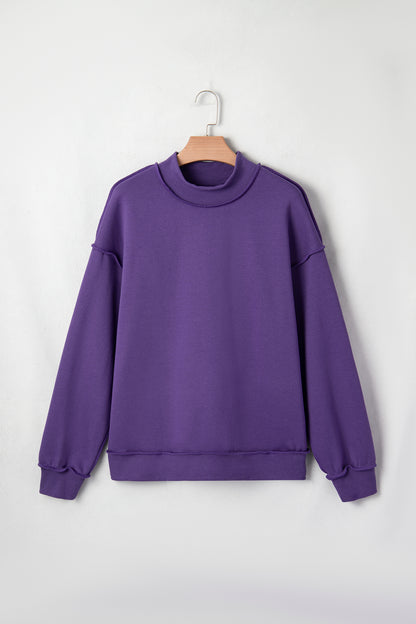 Solid Mock Neck Drop Shoulder Oversize Sweatshirt