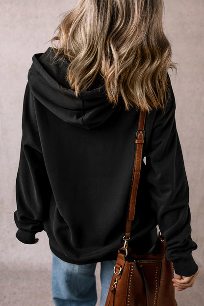 Fleece Lined Pocketed Drawstring Hoodie