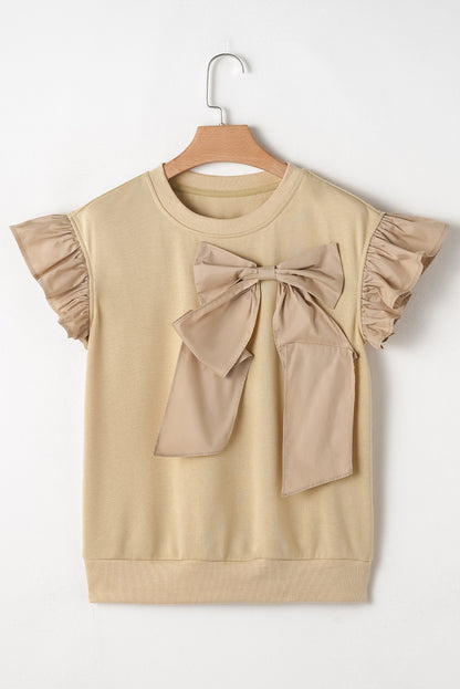 Ribbon Bow Ruffle Sleeve Top