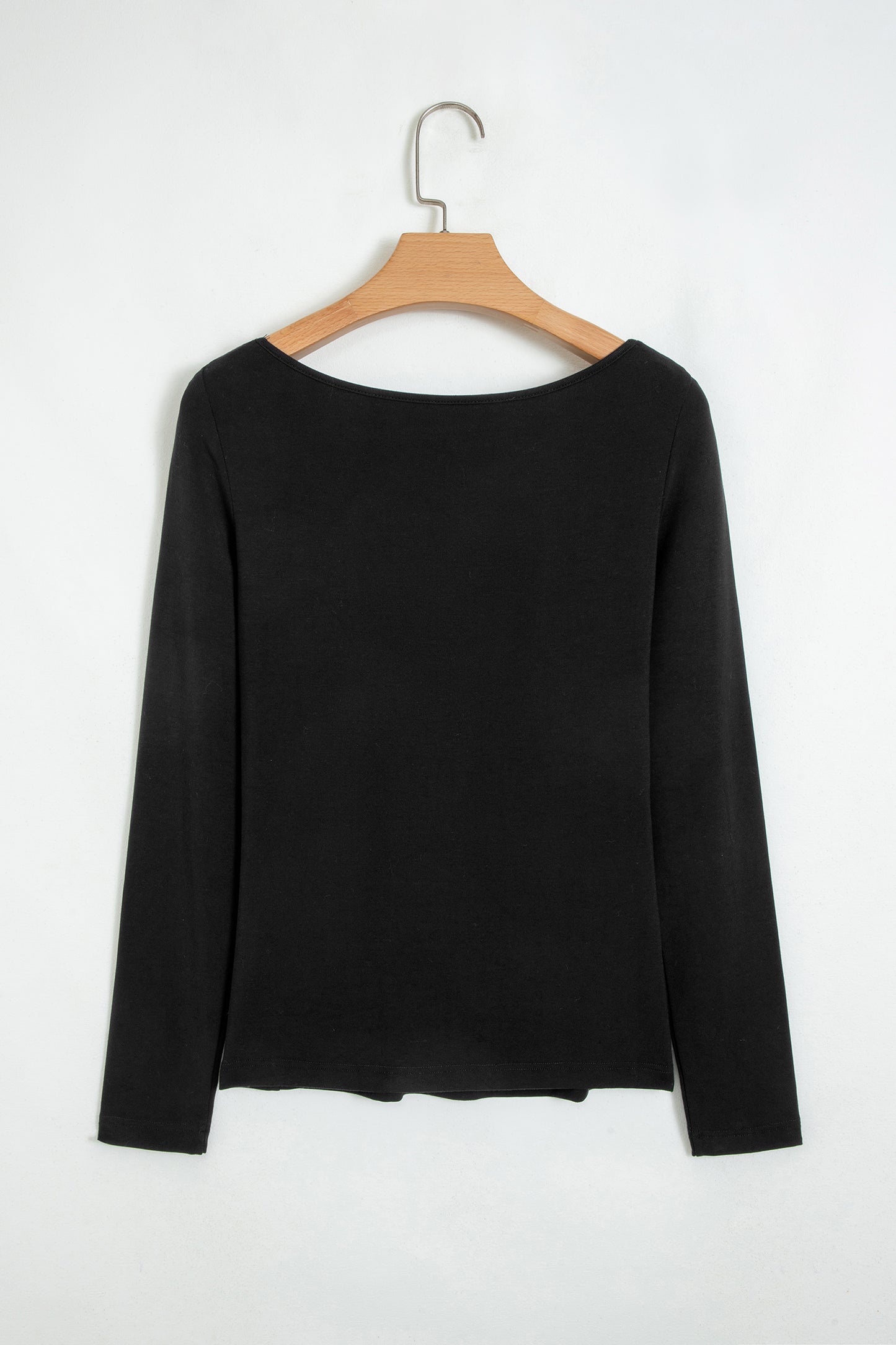 Solid Lace Trim V-Neck Long Sleeve Top