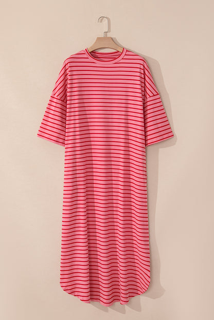 Stripe 3/4 Sleeve T-Shirt Dress