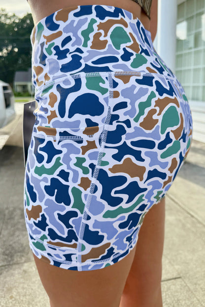 Abstract Camo Side Pocket Biker Shorts