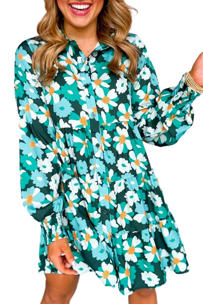 Floral Puff Sleeve Shirt Dress