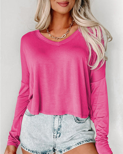 Long Sleeve V-Neck Crop Top