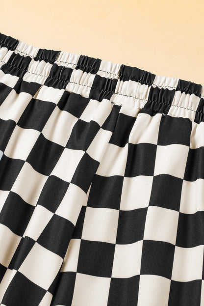 Checker Drawstring Elastic Waist Shorts