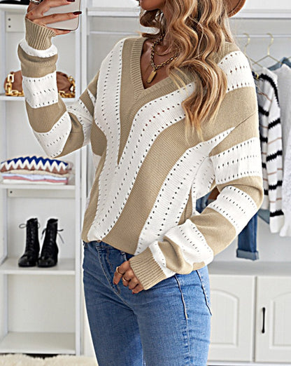 Colorblock Chevron Stripe V-Neck Sweater