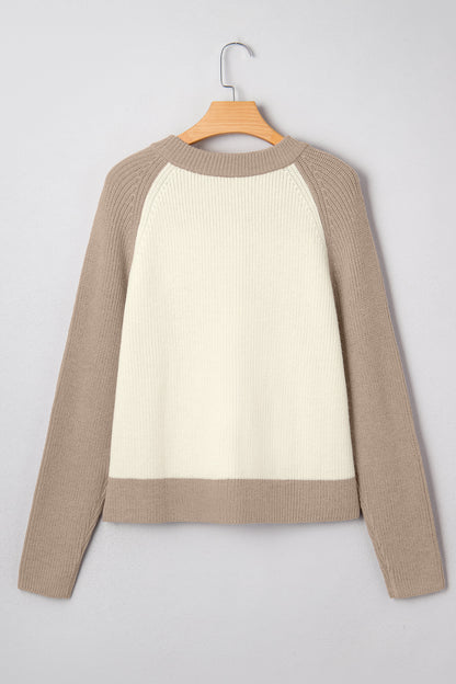 Colorblock Ribbed Knit Buttoned Sweater Cardigan