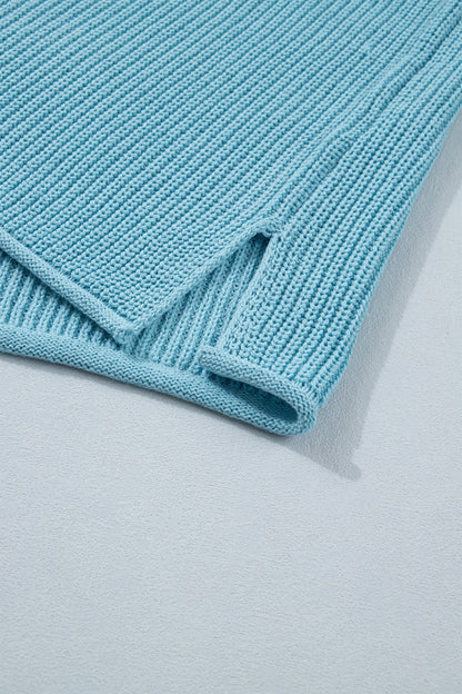Solid Exposed Seam 3/4 Sleeve Loose Sweater