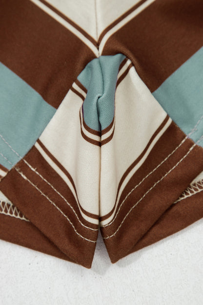 Stripe Polo Collar Tee and Patchwork Shorts Set