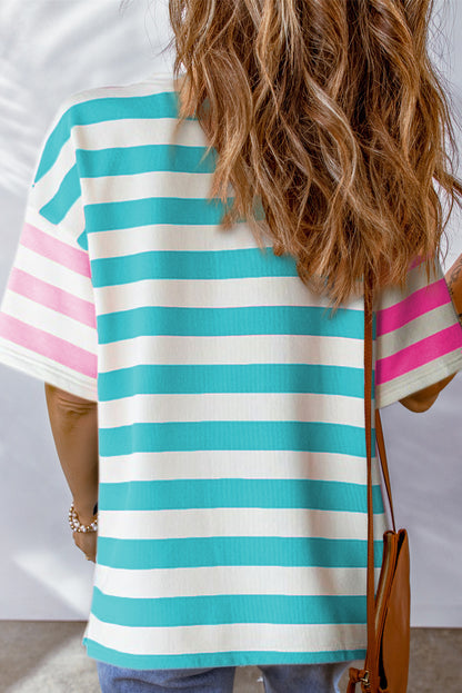 Stripe Contrast Drop Sleeve T-Shirt