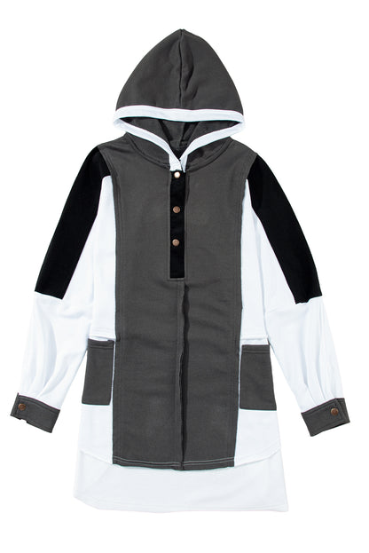 Colorblock Reverse Seam Buttoned Hoodie