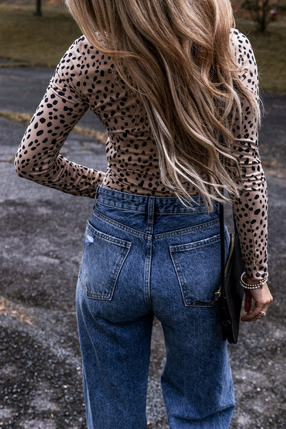 Leopard Scoop Neck Long Sleeve Bodysuit