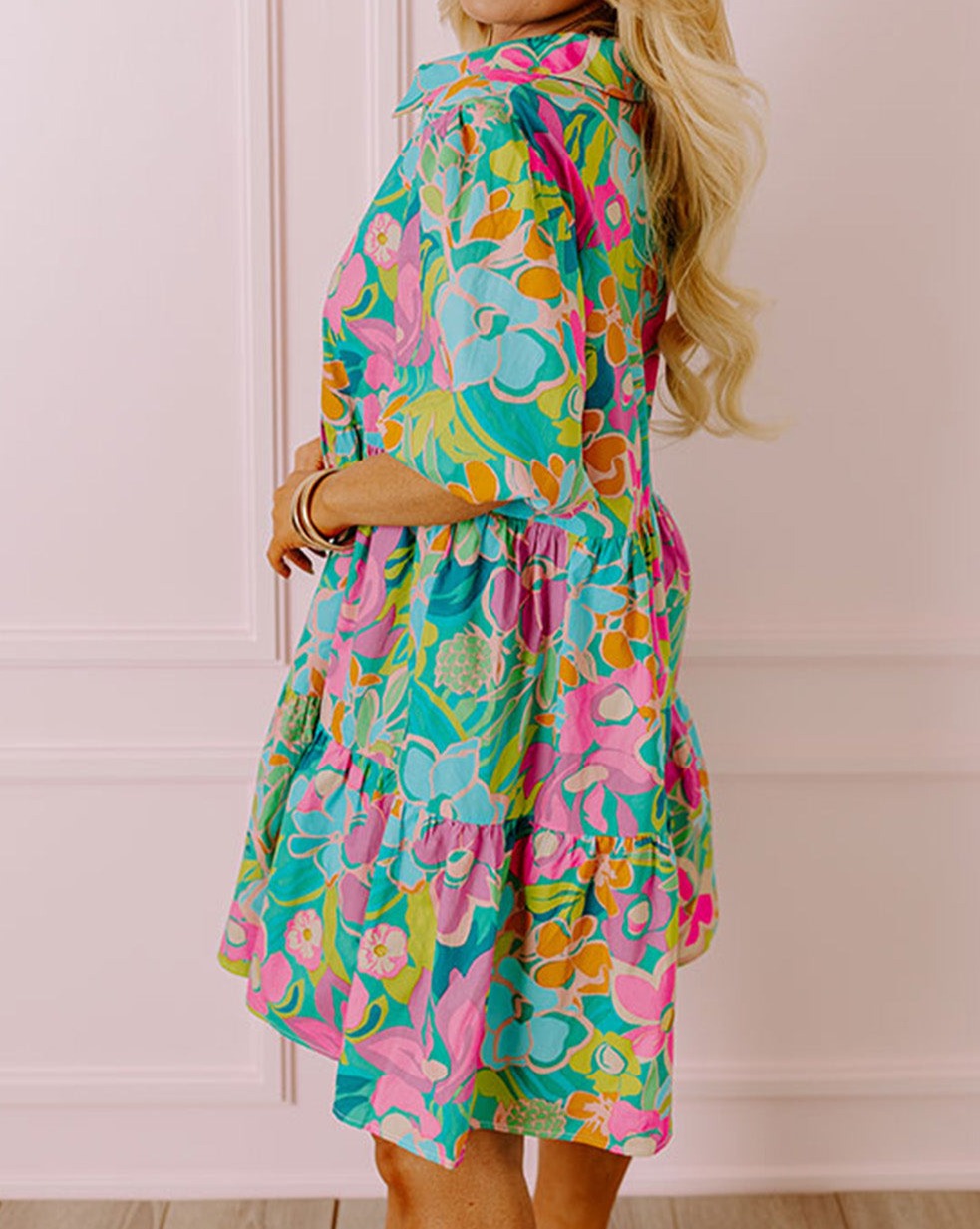 Floral Puff Sleeve Shirt Dress Plus Size