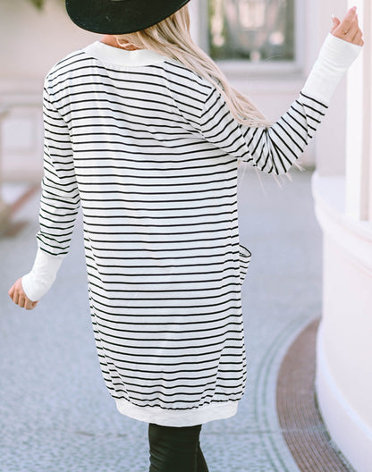 Stripe Pocketed Open Front Cardigan