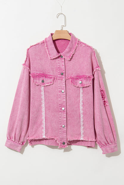 Denim Lace Patchwork Distressed Jacket