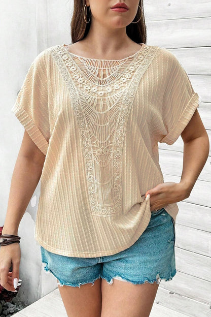 Plus Size Crochet Lace Short Sleeve Top