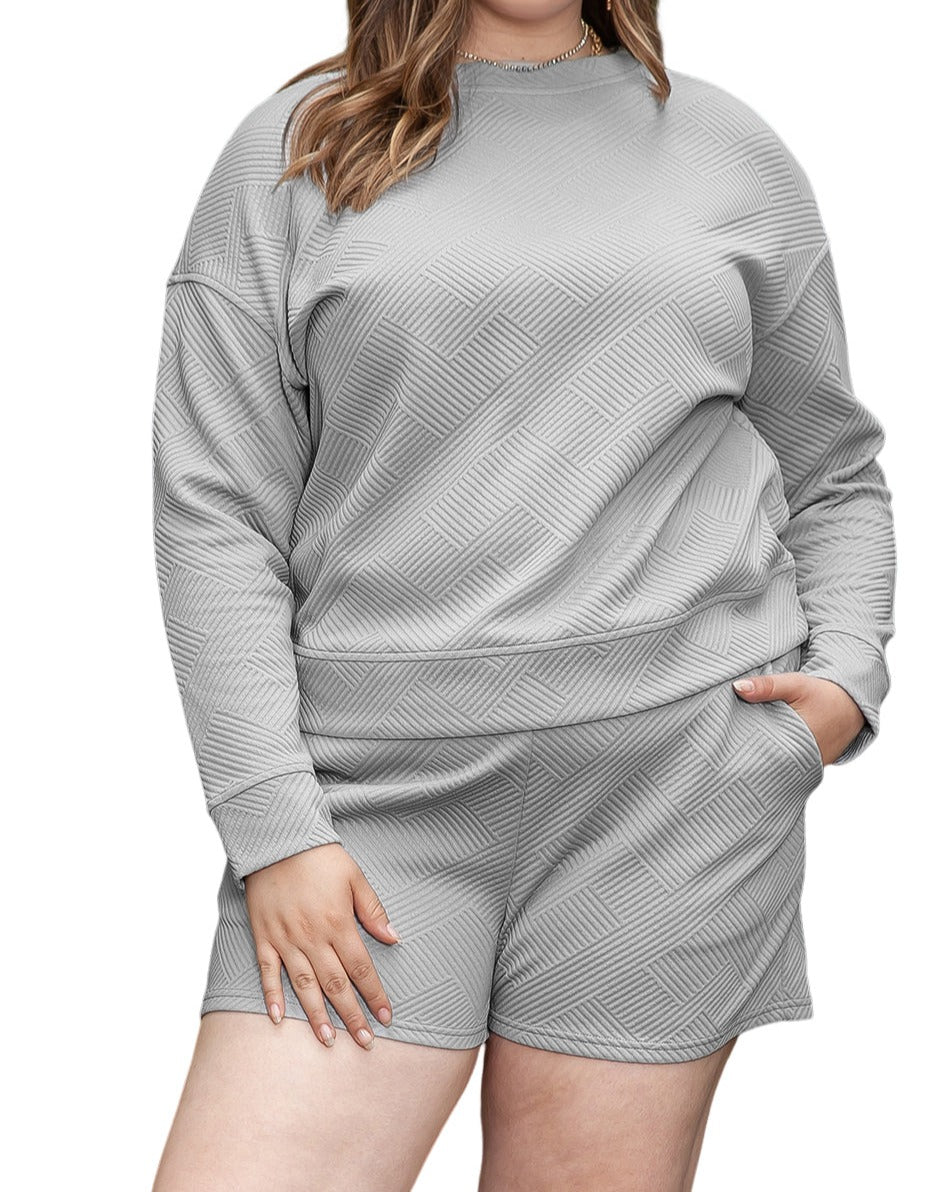 Textured Two-Piece Shorts Set Plus Size